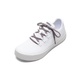 White Recs Canvas Shoe with Elderberry Shoelaces.