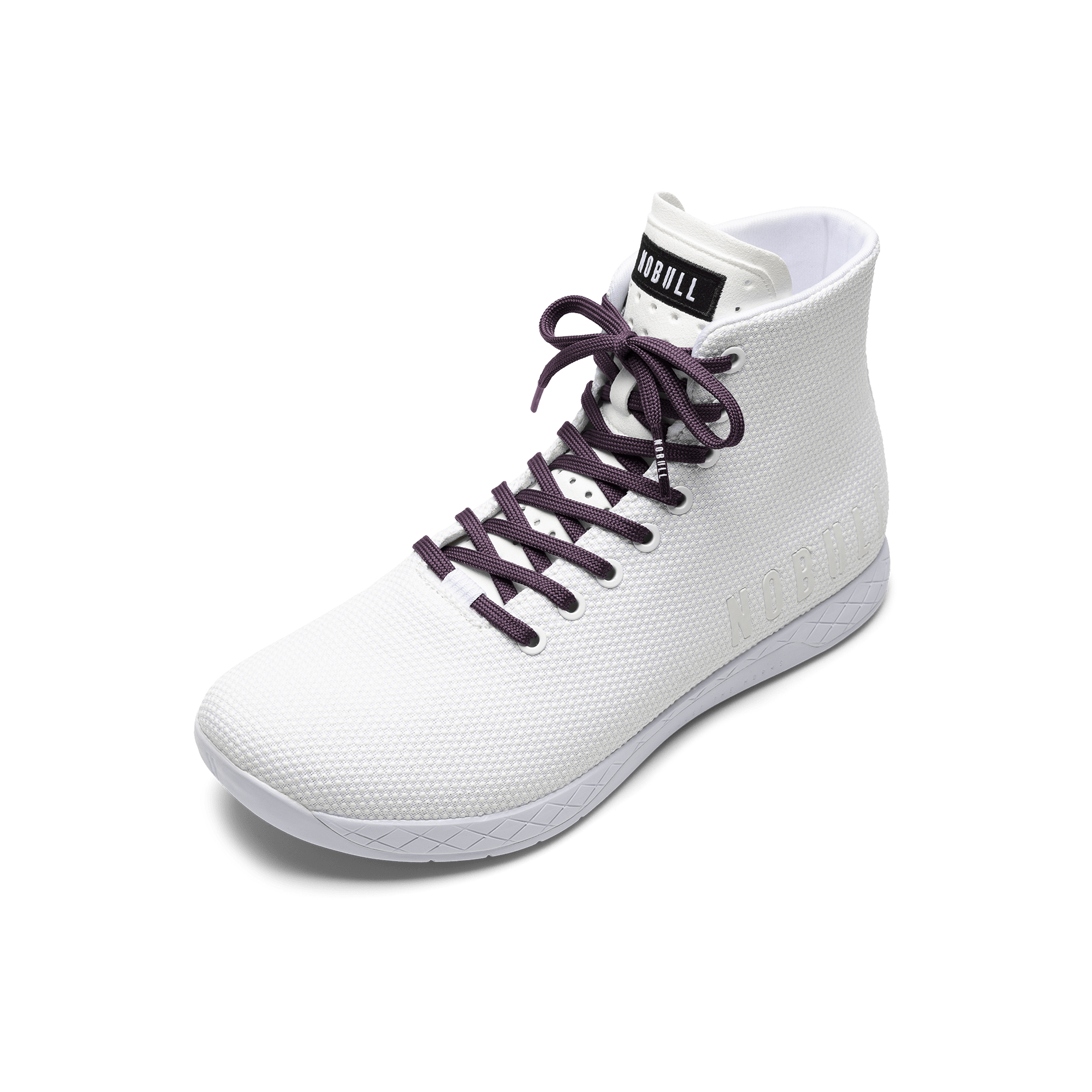 White Outwork high-top with blackberry laces.
