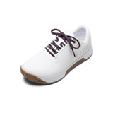 White Outwork Edge Shoes with Blackberry Laces.