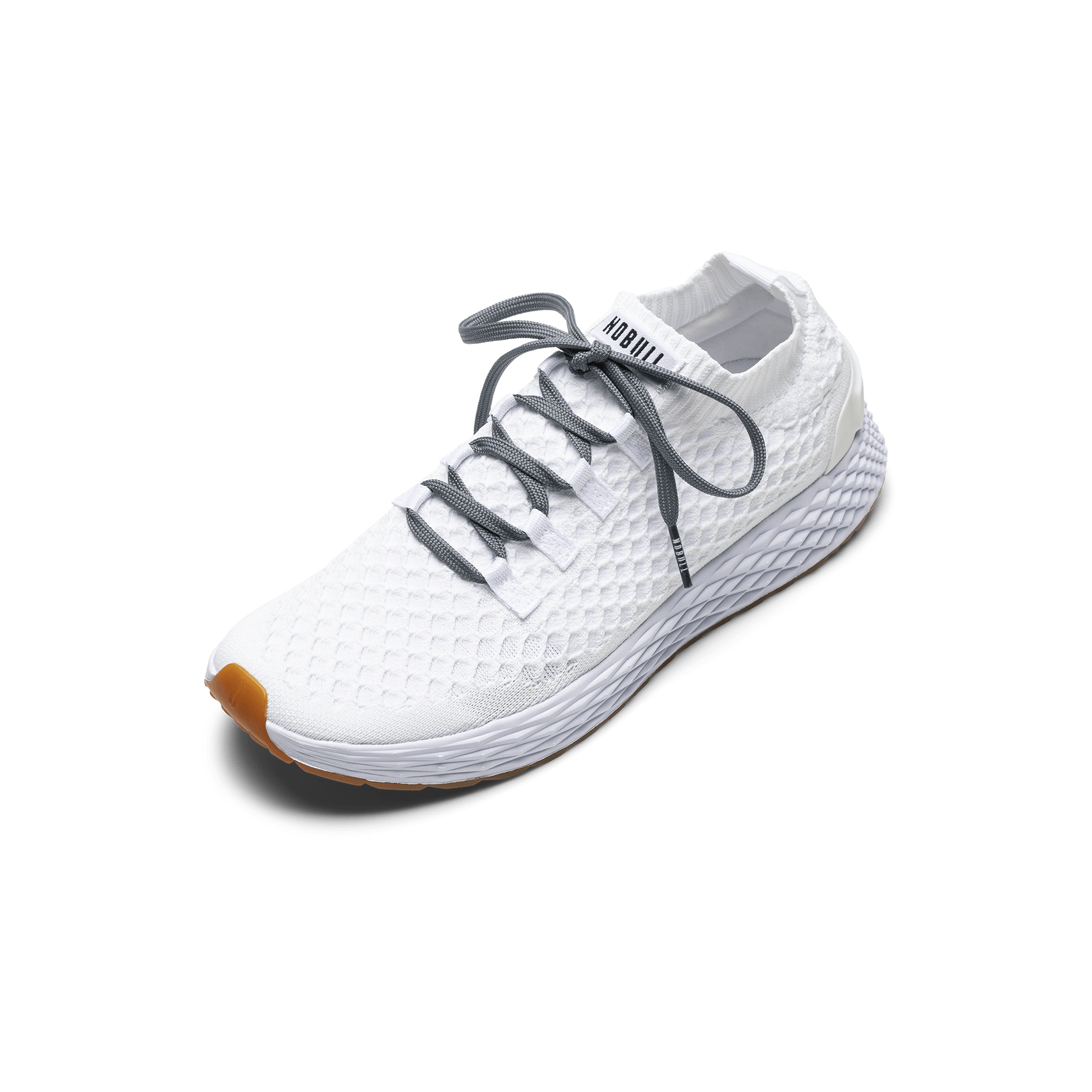 White Allday Knit Shoe with Storm Cloud Shoelaces.