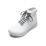 White Outwork Edge High-Top Shoe with Storm Cloud Shoelaces.