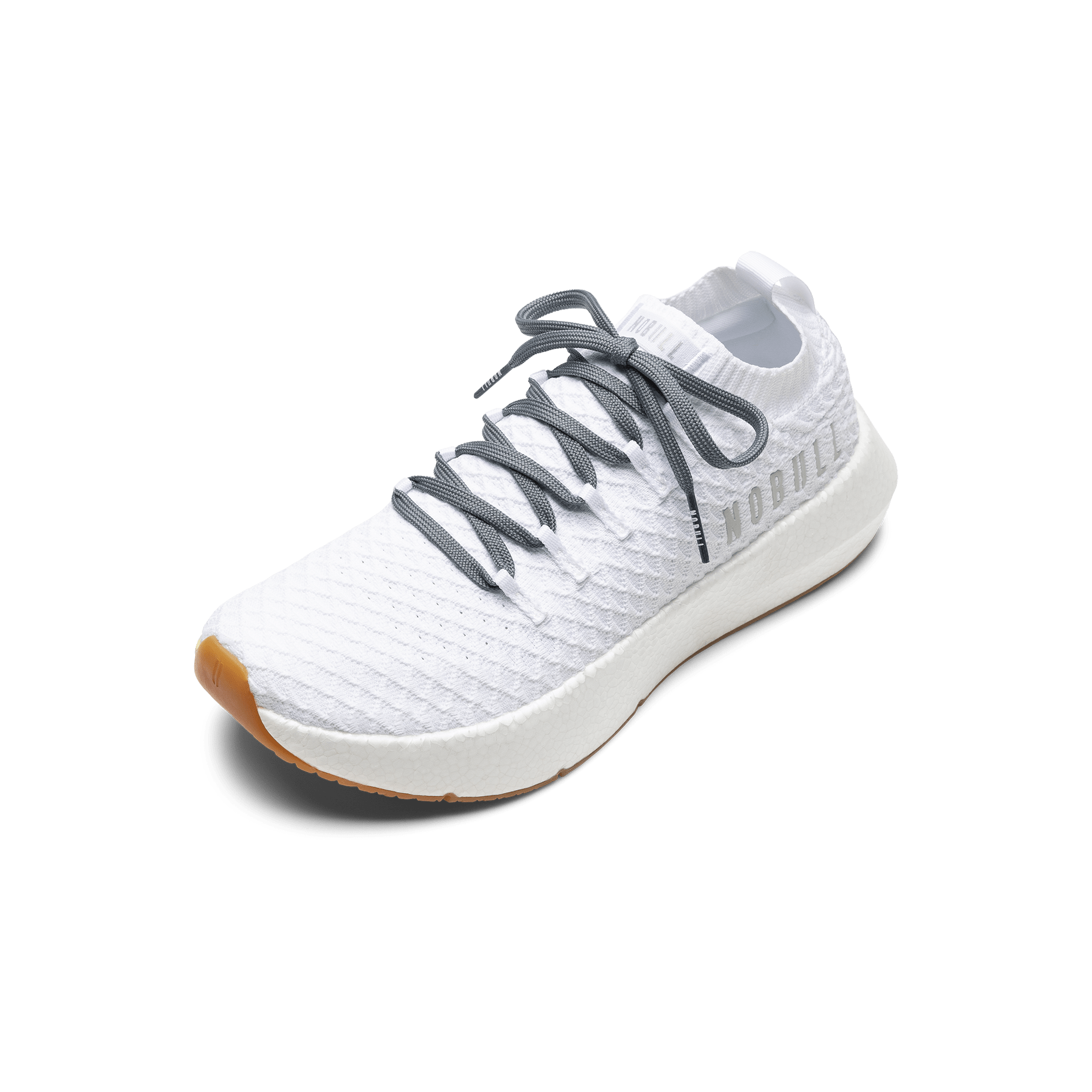 White Drive Knit Shoe with Storm Cloud Shoelaces.