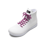 White Outwork High-Top Shoe with Vivid Fuchsia Shoelaces.