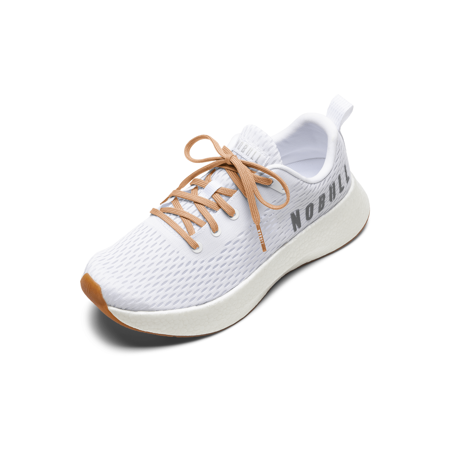 White Journey Shoe with Peach Shoelaces.