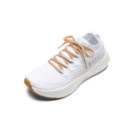 White Drive Knit Shoe with Peach Shoelaces.