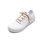 White Recs Canvas Shoe with Peach Shoelaces.