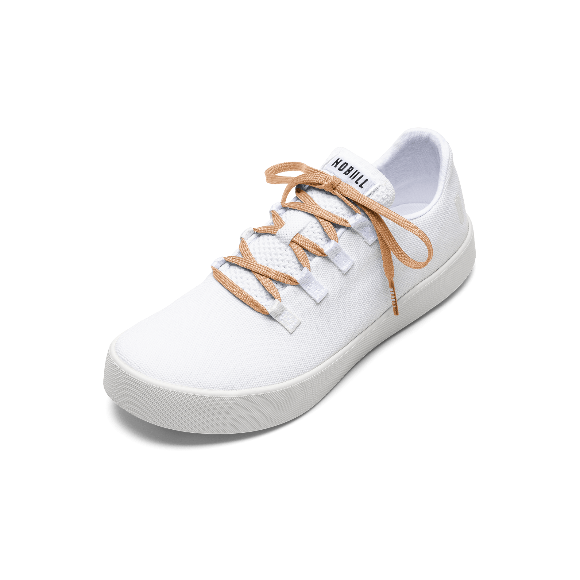 White Recs Canvas Shoe with Peach Shoelaces.