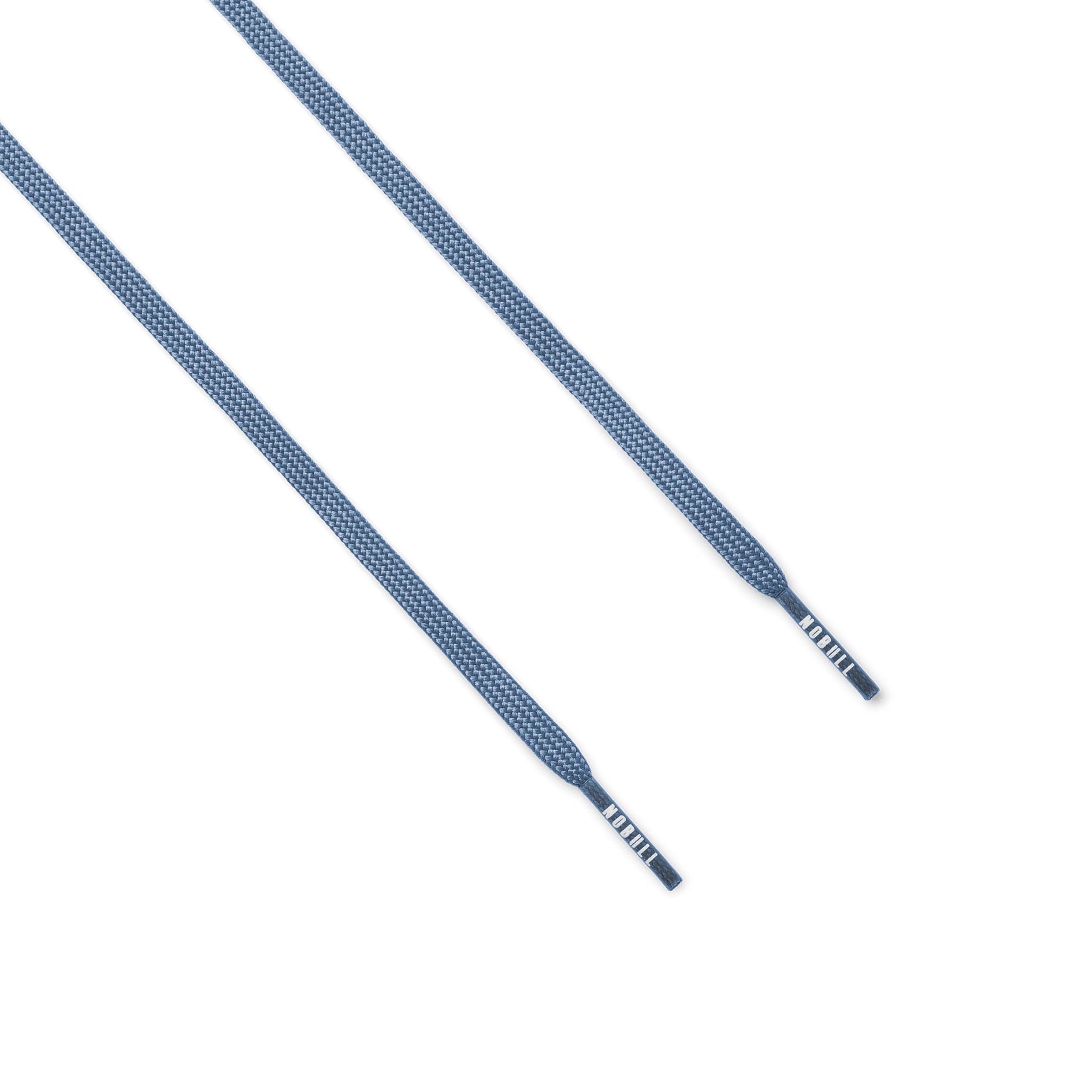Pair of light blue shoelaces on a white background.