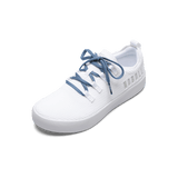 White Recs Knit Shoes with Light Blue Laces.
