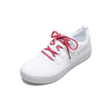 White Recs Knit Shoe with Hibiscus Shoelaces.