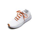 White Allday Knit Shoe with Scarlet Shoelaces.