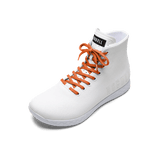 White Outwork High-Top with Scarlet Shoelaces.