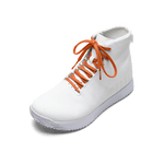 White Outwork Edge High-Top with Scarlet Shoelaces.
