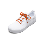 White Recs Knit Shoe with Scarlet Shoelaces.