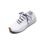 White Allday Knit Shoe with Purple Shoelaces.
