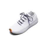 White Allday Knit Shoe with Purple Shoelaces.