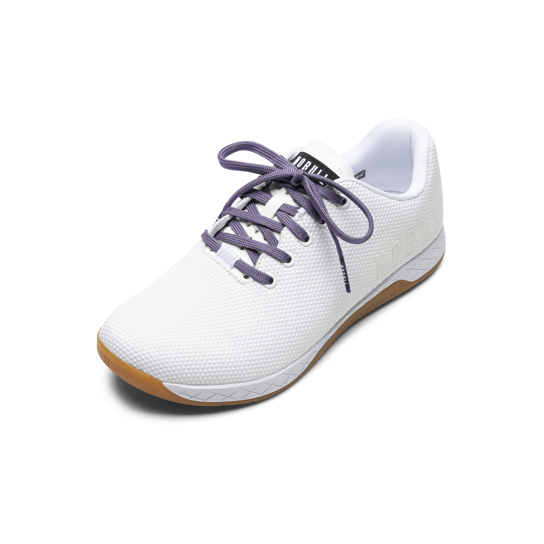 White Outwork Shoe with Purple Shoelaces.