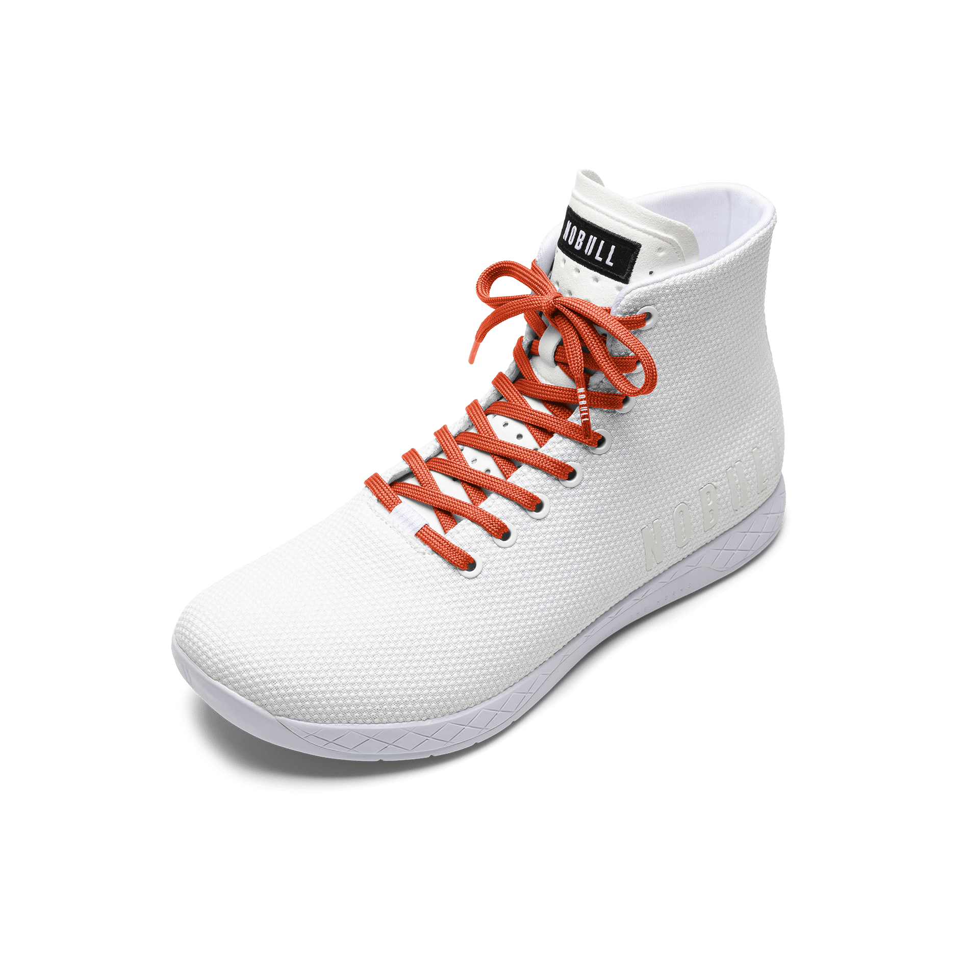 White Outwork High-Top Shoe with Sunset Shoelaces.