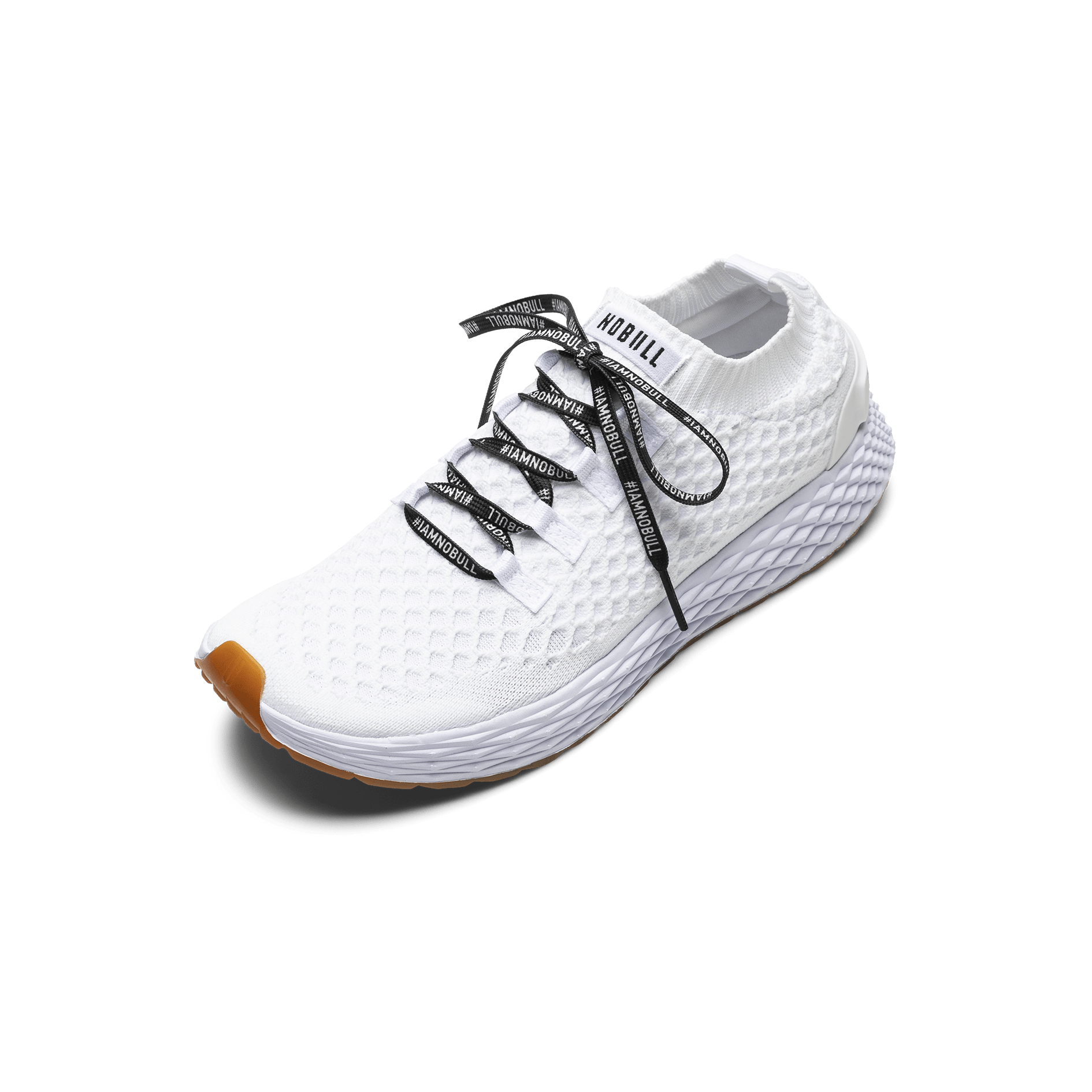 White Allday Knit Shoe with #IAMNOBULL Shoelaces.