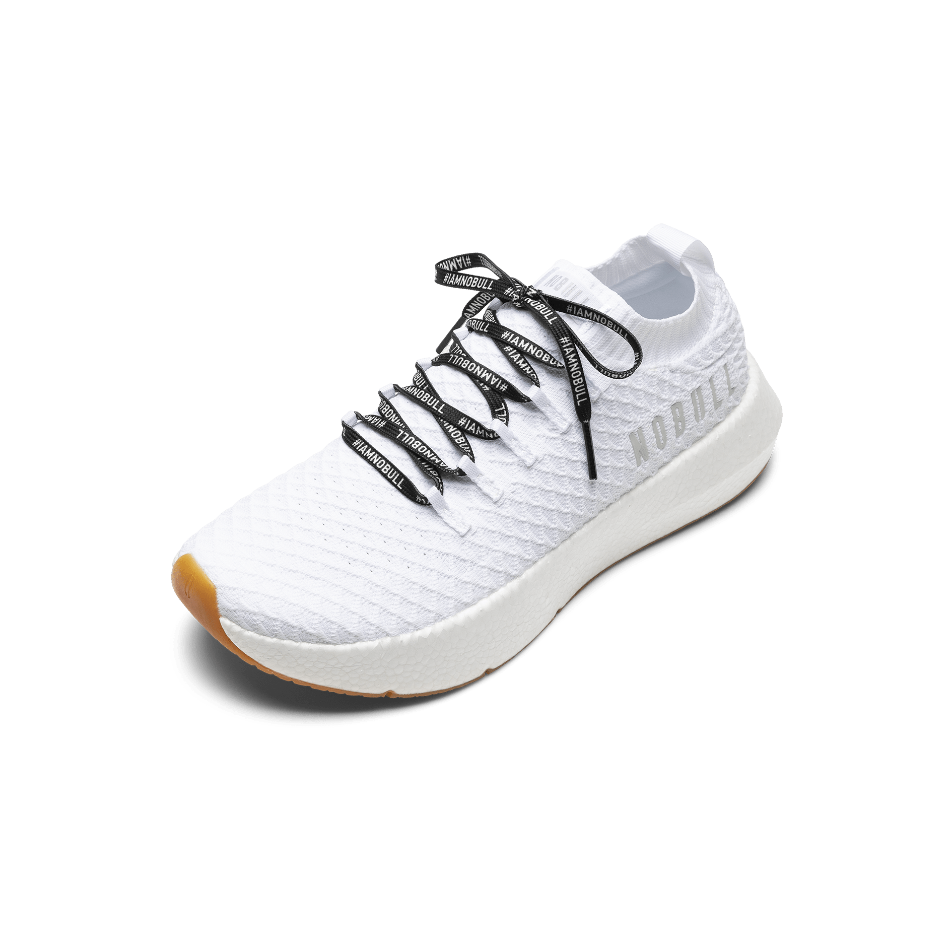 White Drive Knit Shoe with #IAMNOBULL Shoelaces.
