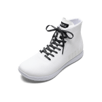 White Outwork high-top with black camo shoelaces.