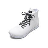 White Outwork high-top with black camo shoelaces.