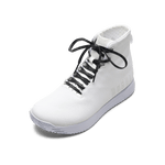 White Outwork Edge high-top with black camo shoelaces.