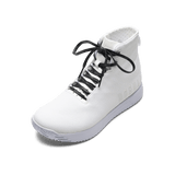 White Outwork Edge high-top with black camo shoelaces.
