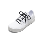 White Recs Canvas Shoe with Black Camo Laces.