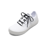 White Recs Canvas Shoe with Black Camo Laces.
