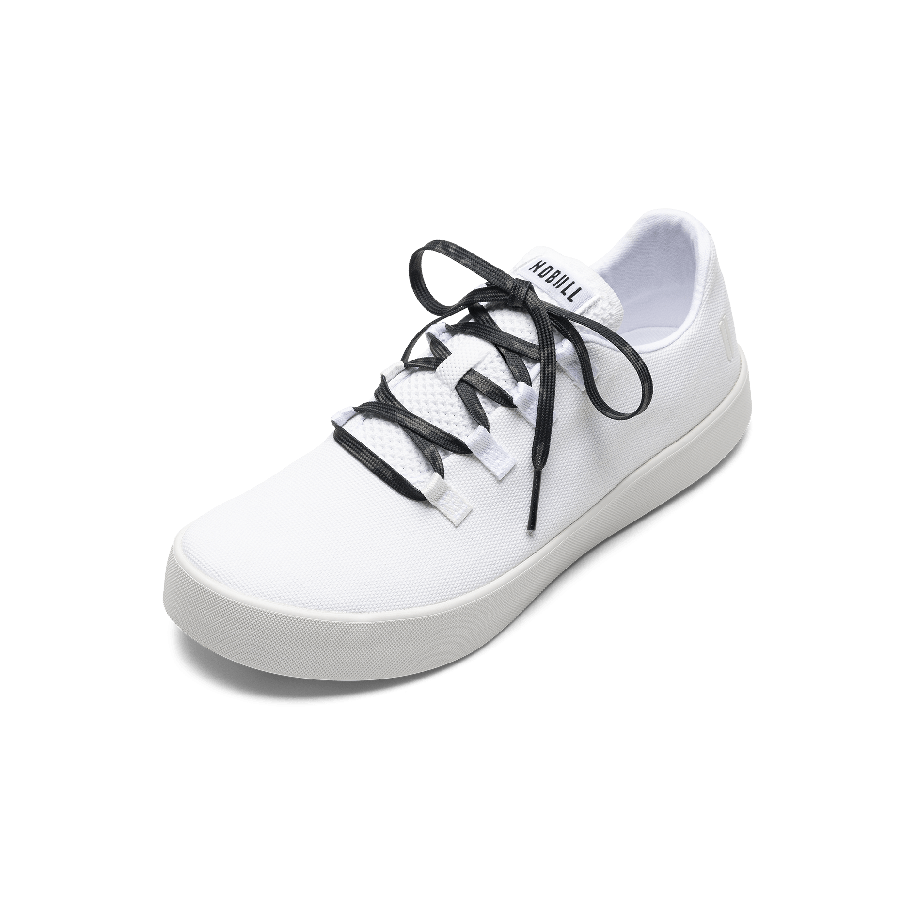 White Recs Canvas Shoe with Black Camo Laces.