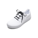 White Recs Knit Shoe with Black Camo Laces.