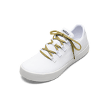 White Recs Canvas shoes with Ginger Laces.