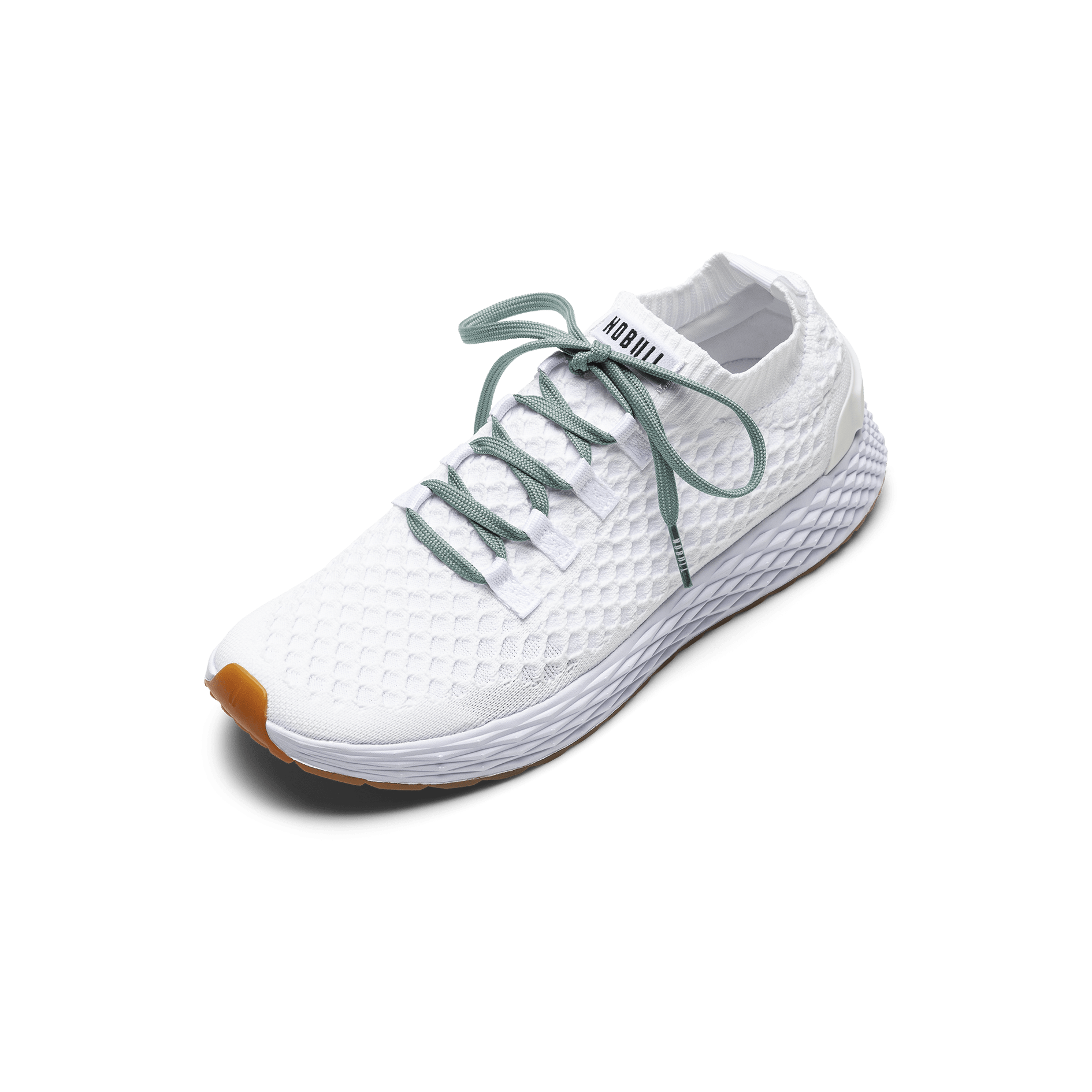 White Allday Knit Shoe with Blue Haze Shoelaces.