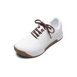 White Outwork Edge Shoe with Dark Maroon Shoelaces.