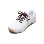 White Outwork Shoe with Dark Maroon Shoelaces.