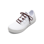 White Recs Canvas Shoe with Dark Maroon Shoelaces.