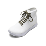 White Outwork Edge High-Top Shoe with Tactical Green Shoelaces.