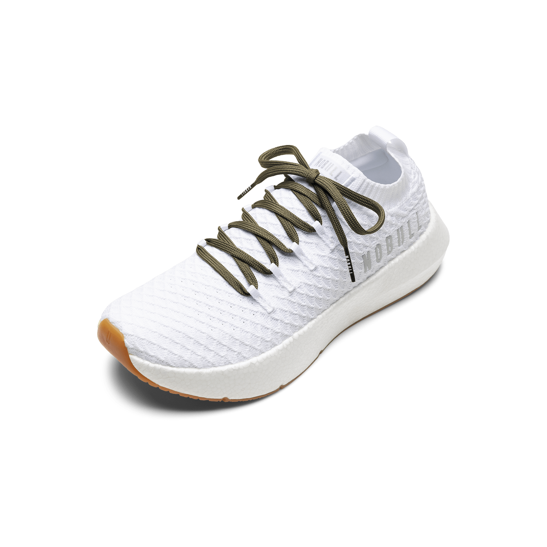 White Drive Knit Shoe with Tactical Green Shoelaces.