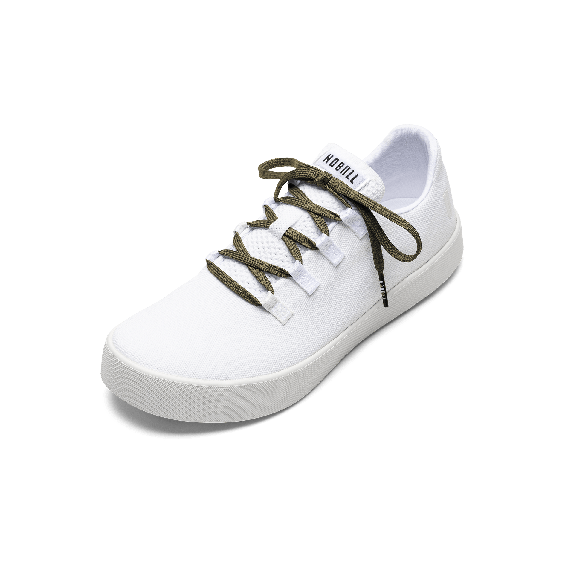 White Canvas Recs Shoe with Tactical Green Shoelaces.