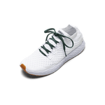 White Allday Knit Shoe with Dark Aqua Shoelaces.