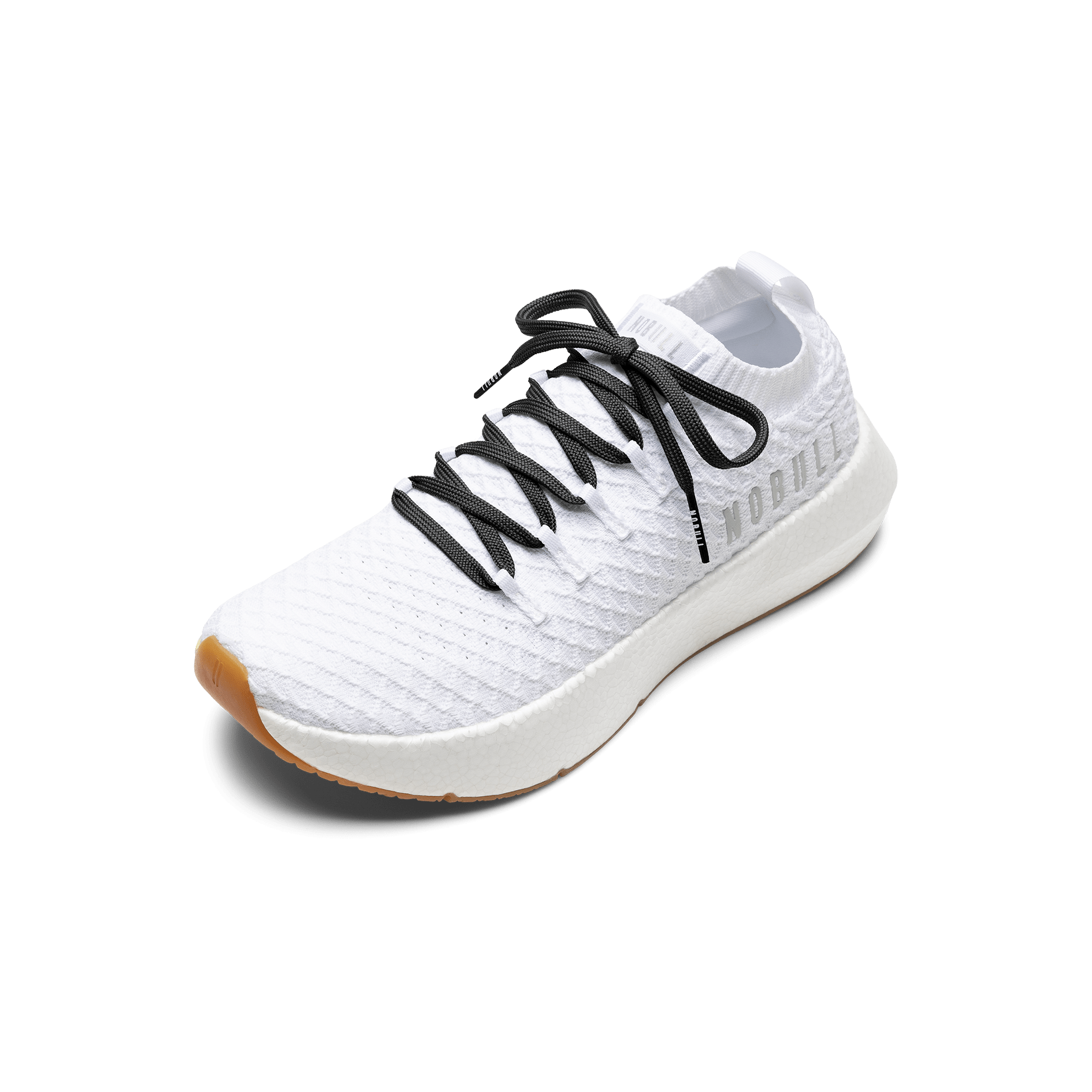 White Drive Knit Shoe with Jet Black Shoelaces.