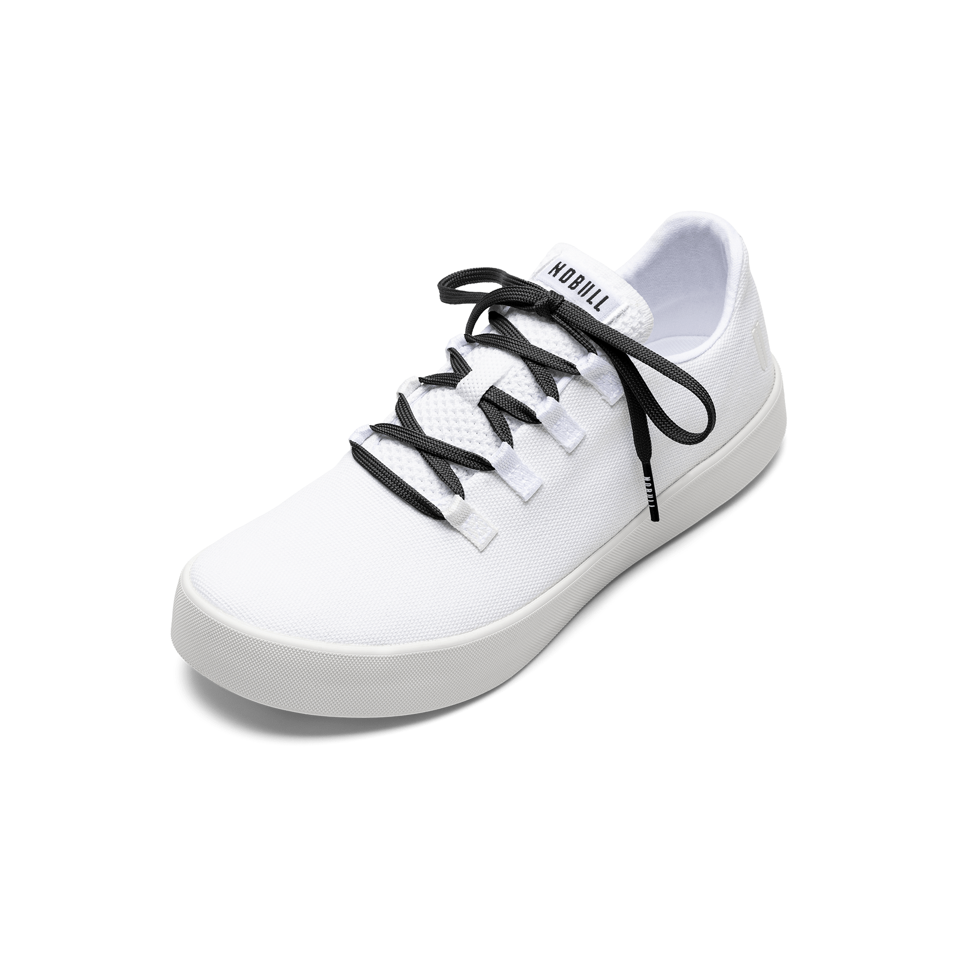 White Canvas Recs Shoe with Jet Black Shoelaces.
