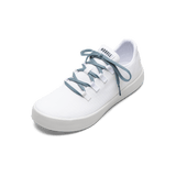 White Recs Canvas Shoe with Powder Blue Shoelaces.