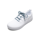 White Recs Knit Shoe with Powder Blue Shoelaces.
