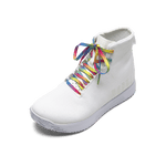 White Outwork Edge High-Top Shoe with Neon Glitch Shoelaces.