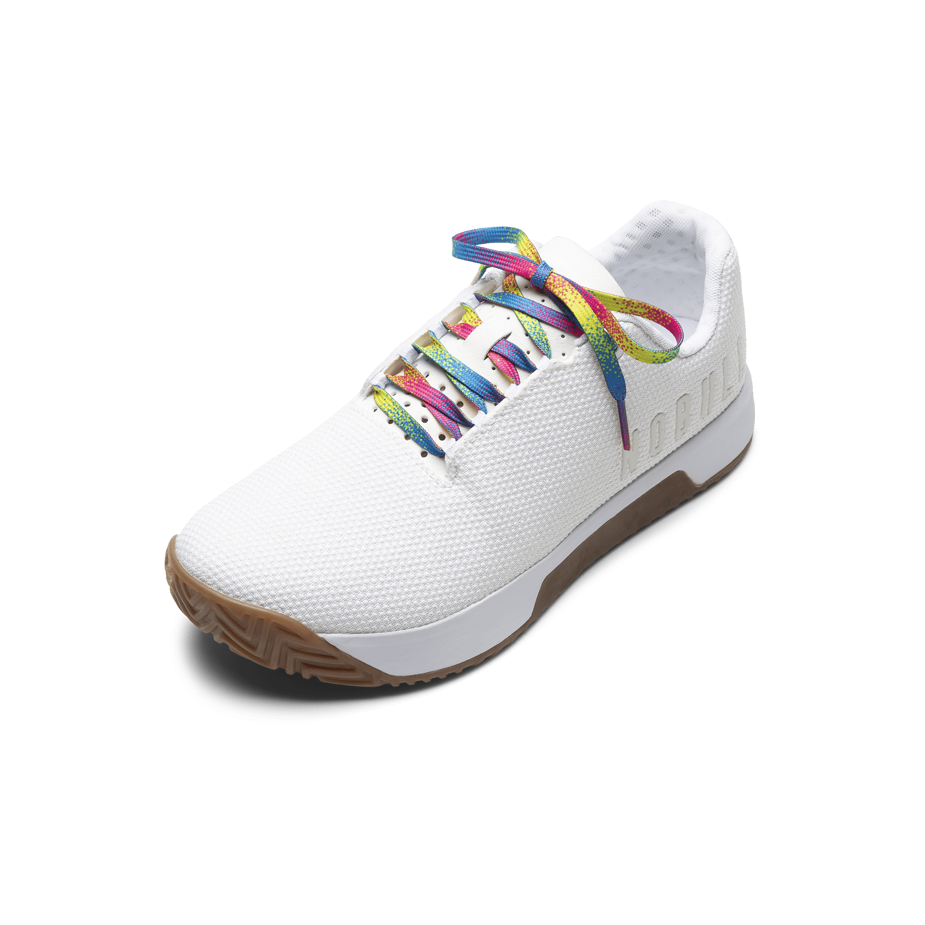 White Outwork Edge Shoe with Neon Glitch Shoelaces.