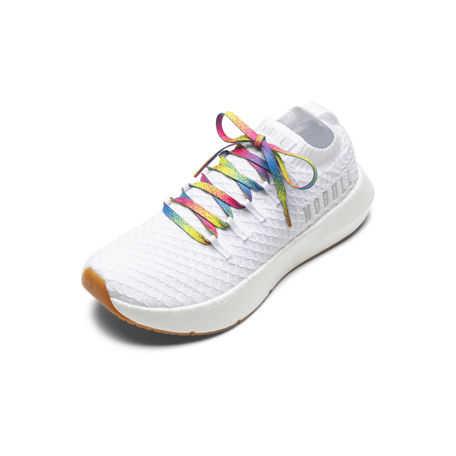White Drive Knit Shoe with Neon Glitch Shoelaces.