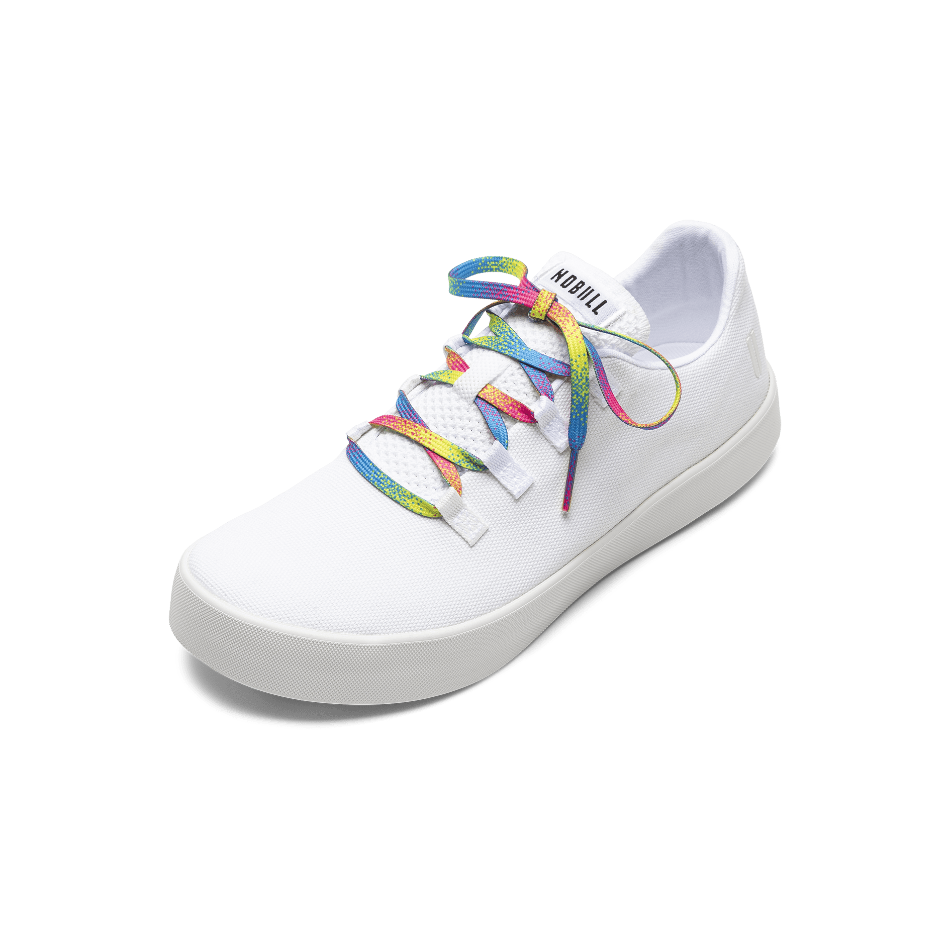 White Recs Canvas Shoe with Neon Glitch Shoelaces.