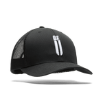 Black Be U Trucker Hat Front Silhouette Angle.